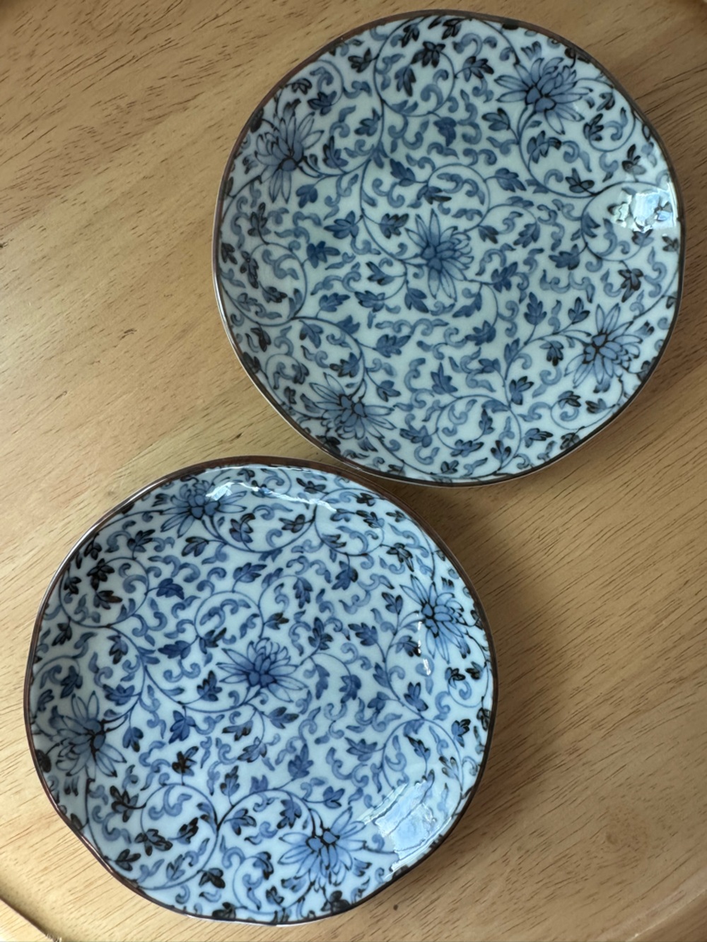 Set of Two Blue Floral Japanese Ceramic Dishes